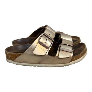 Birkenstock Arizona Soft Footbed Metallic Rose Gold Leather Sandals Size 37